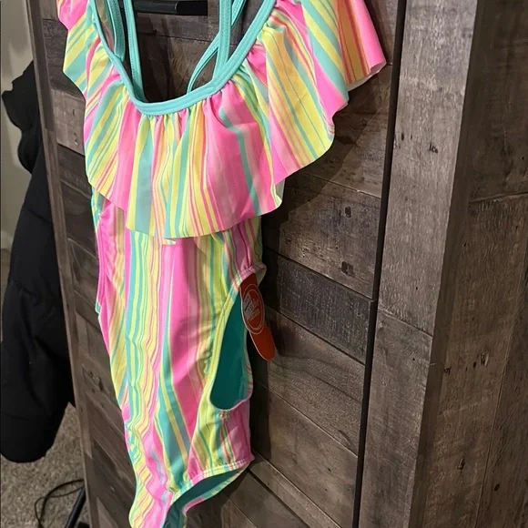 Colorful Striped Ruffle Swimsuit - Picture 3 of 5